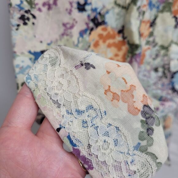 VINTAGE skirt tiny floral cottagecore button drawstring M - Picture 6 of 9